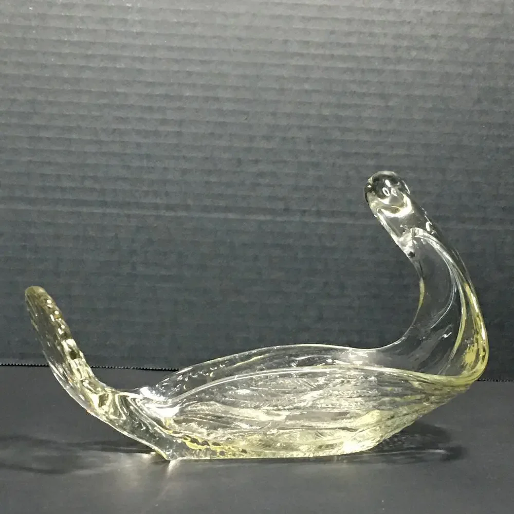Vintage Heavy Clear Glass Bird SWAN Animal Bowl Serving Dish